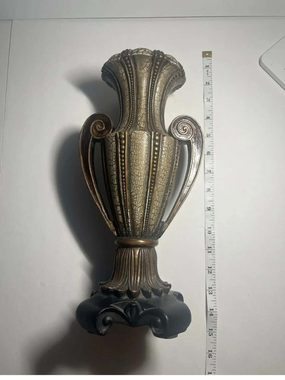 Ornate Decorative Urn Vase Tuscan Style Gold Black Home Decor 15”